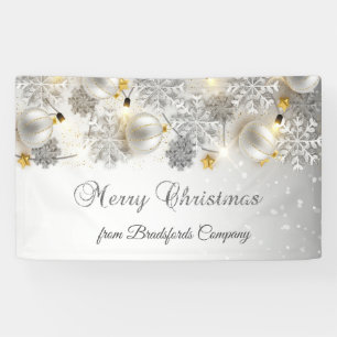 Frohe Weihnachten, Silberne Schneeflocken,Kugeln,L Banner