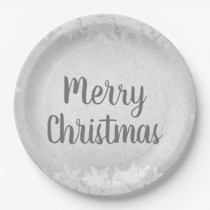 Frohe Weihnachten silbernes Grau-Frosts Pappteller