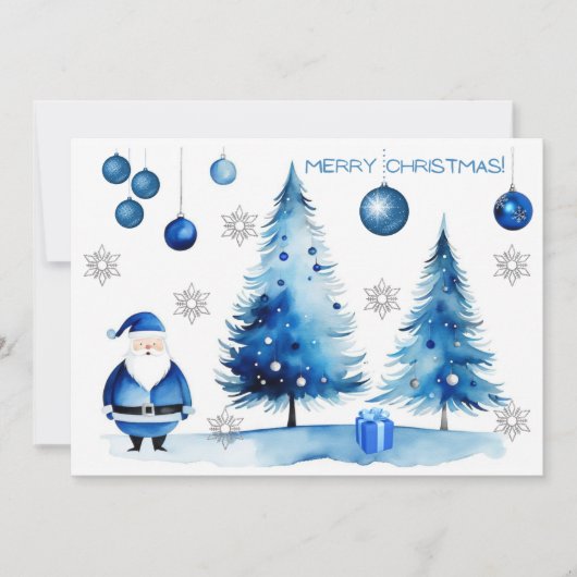 Frohe Weihnachten Silver & Blue Japandi Wasserfarb (Vorderseite)