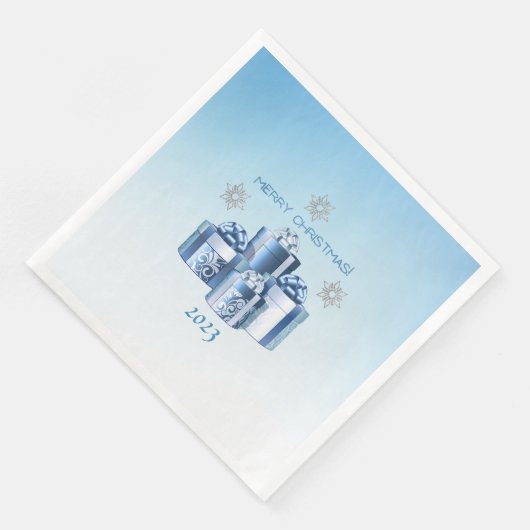Frohe Weihnachten Silver & Blue Presents & Snowfla Serviette (Ecke)
