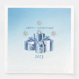 Frohe Weihnachten Silver & Blue Presents & Snowfla Serviette