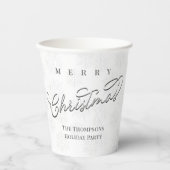 Frohe Weihnachten Silver Calligrafy Niedlich Snowf Pappbecher (Vorderseite)