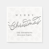 Frohe Weihnachten Silver Calligrafy Niedlich Snowf Serviette (Vorderseite)