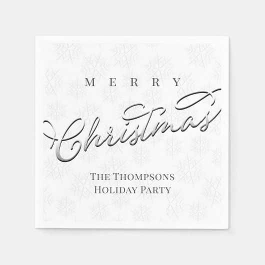 Frohe Weihnachten Silver Calligrafy Niedlich Snowf Serviette (Vorderseite)