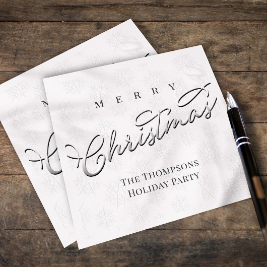 Frohe Weihnachten Silver Calligrafy Niedlich Snowf Serviette