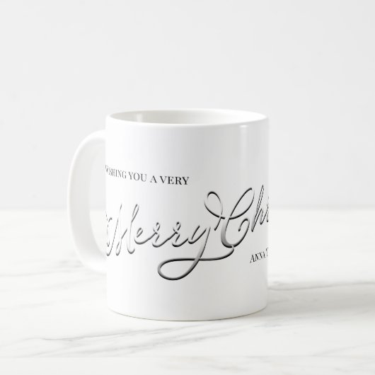 Frohe Weihnachten Silver Calligraphy Script Simple Kaffeetasse (Vorderseite Links)
