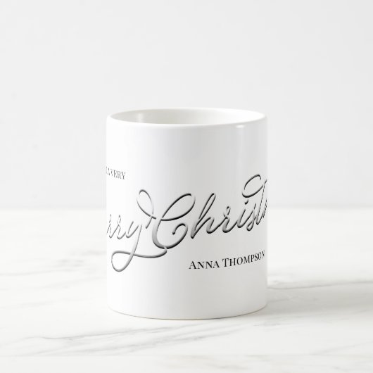 Frohe Weihnachten Silver Calligraphy Script Simple Kaffeetasse (Mittel)