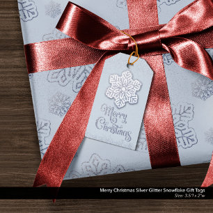 Frohe Weihnachten Silver Glitzer Snowflake Geschenkanhänger