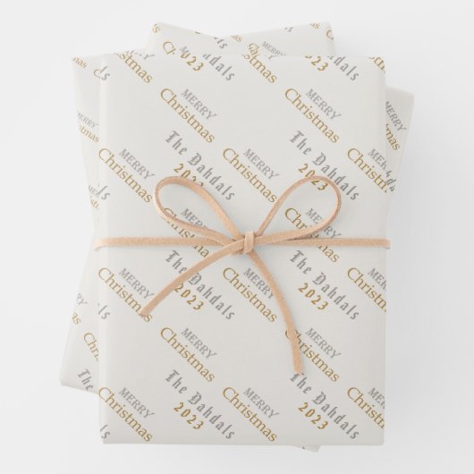 Frohe Weihnachten Silver & Gold Script, Personalis Geschenkpapier Set (Beispiel)