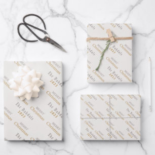 Frohe Weihnachten Silver & Gold Script, Personalis Geschenkpapier Set