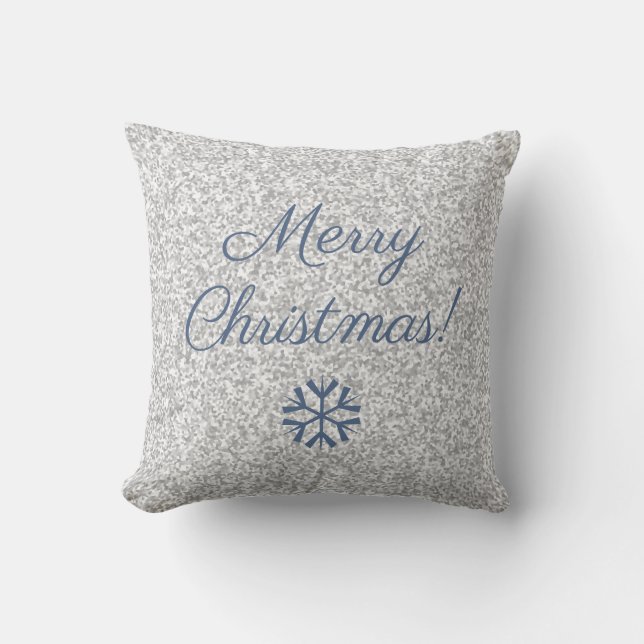 Frohe Weihnachten Silver Gray Glitzer Texture Kissen (Vorderseite)