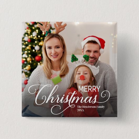 Frohe Weihnachten Simple Custom Foto Button (Vorderseite)