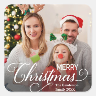 Frohe Weihnachten Simple Custom Foto Quadratischer Aufkleber