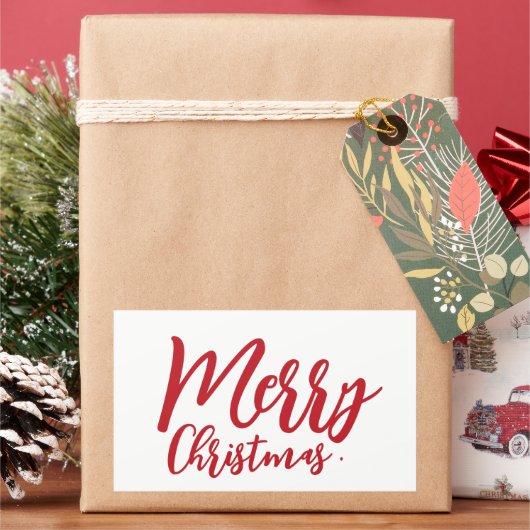 Frohe Weihnachten Simple Girly Red Script Rechteckiger Aufkleber (Feiertag)