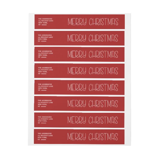 Frohe Weihnachten Simple Red Hand Lettered Rundum-Adressaufkleber (Bogen)