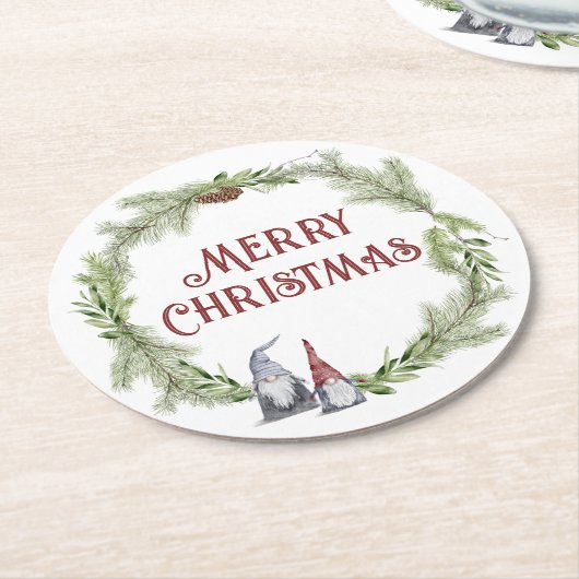 Frohe Weihnachten skandinavische Folk Art Gnome Wr Runder Pappuntersetzer (Angewinkelt)