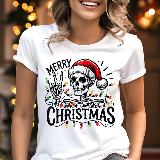 Frohe Weihnachten Skeleton Peace Sign Tri-Blend Shirt