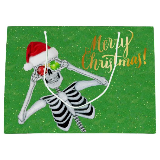 Frohe Weihnachten Skeleton Weihnachtsmannmütze Orn Große Geschenktüte (Vorderseite)