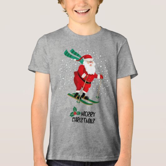 Frohe Weihnachten Skifahren Weihnachten Weihnachts Tri-Blend Shirt (Vorderseite)