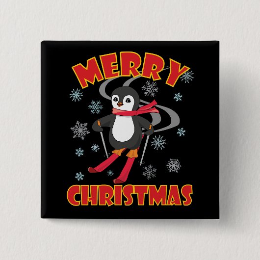 Frohe Weihnachten Skiing Penguin Button (Vorderseite)