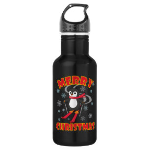 Frohe Weihnachten Skiing Penguin Edelstahlflasche