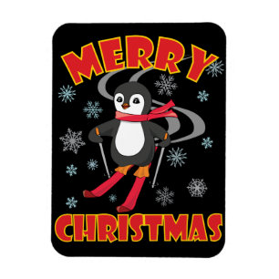 Frohe Weihnachten Skiing Penguin Magnet