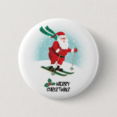 Frohe Weihnachten Skiing Santa Claus | Urlaub Button (Vorderseite)