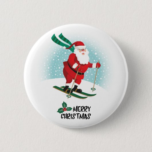 Frohe Weihnachten Skiing Santa Claus | Urlaub Button (Vorderseite)