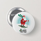 Frohe Weihnachten Skiing Santa Claus | Urlaub Button (Vorne & Hinten)
