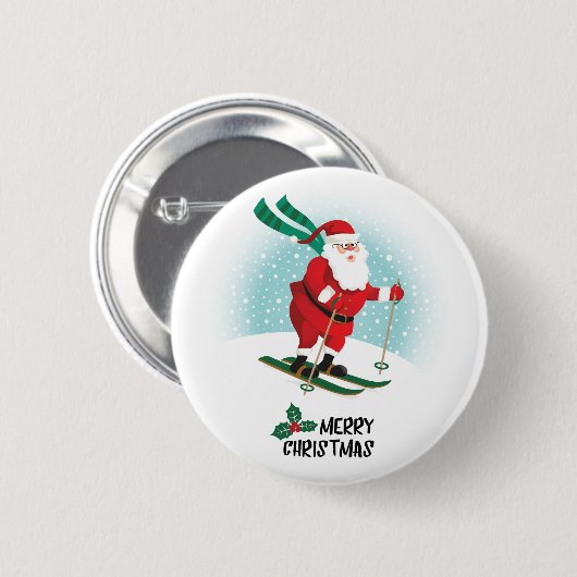 Frohe Weihnachten Skiing Santa Claus | Urlaub Button (Vorne & Hinten)