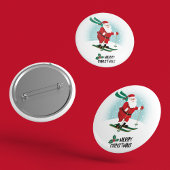 Frohe Weihnachten Skiing Santa Claus | Urlaub Button