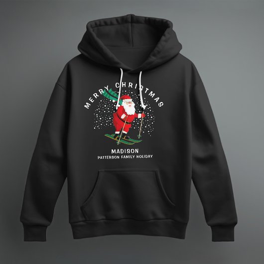 Frohe Weihnachten Skiing Santa Winter Personalisie Hoodie