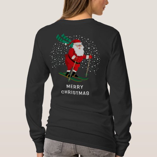 Frohe Weihnachten Skiing Santa Winter Personalisie T-Shirt (Rückseite)