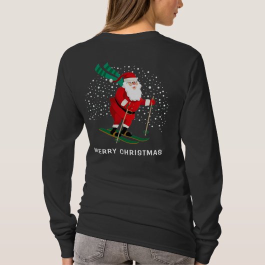 Frohe Weihnachten Skiing Santa Winter Personalisie T-Shirt (Rückseite)