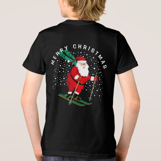 Frohe Weihnachten Skiing Santa Winter Personalisie Tri-Blend Shirt (Rückseite)