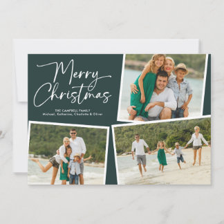 Frohe Weihnachten Skript Drei Foto-Collage Grün