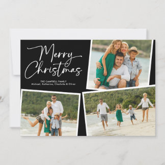 Frohe Weihnachten Skript Drei Foto-Collage Schwarz