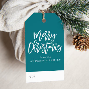 Frohe Weihnachten Skript Feiertag in Teal Geschenkanhänger