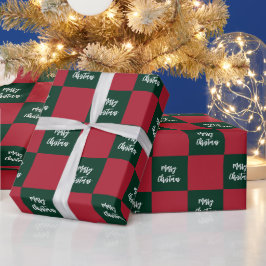 Frohe Weihnachten Skript Grün und Rot Schachbrett Geschenkpapier