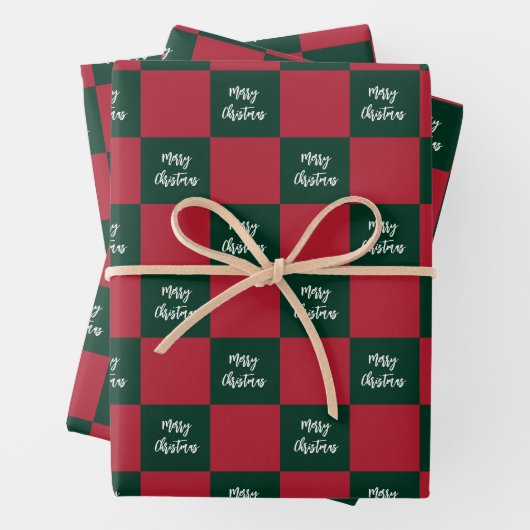 Frohe Weihnachten Skript Grün und Rot Schachbrett Geschenkpapier Set (Beispiel)