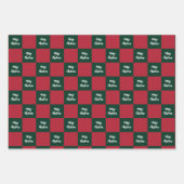 Frohe Weihnachten Skript Grün und Rot Schachbrett Geschenkpapier Set (Vorderseite)
