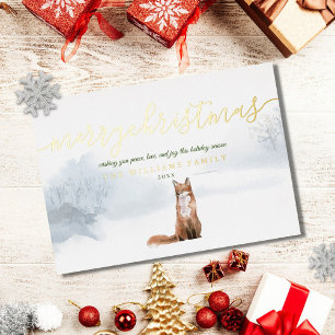 Frohe Weihnachten Skript Winterfuchs Gold Folien Feiertagskarte