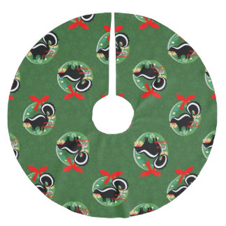 frohe weihnachten skunk grüne schneeflocken polyester weihnachtsbaumdecke