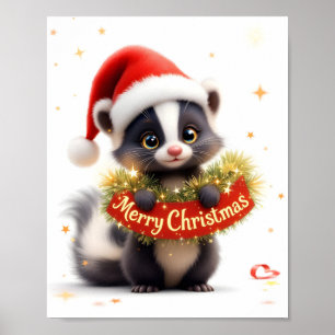 Frohe Weihnachten Skunk Print Poster