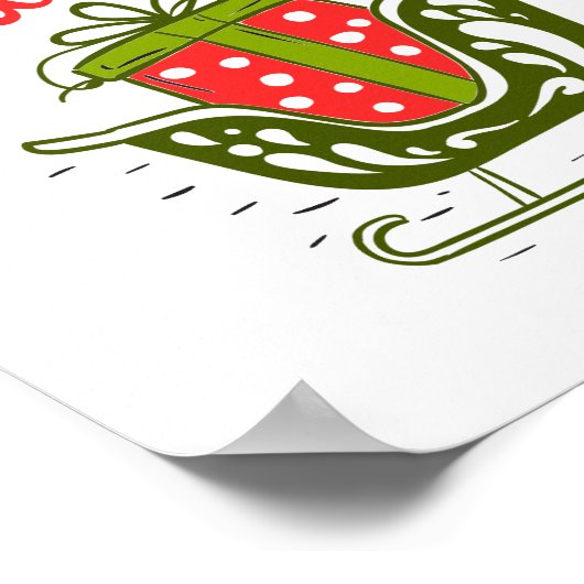 Frohe Weihnachten Sleigh Present Red Green Holiday Poster (Ecke)
