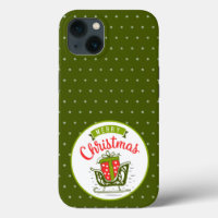 Frohe Weihnachten Sleigh Red Green Snowflake Muste