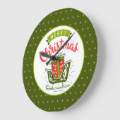 Frohe Weihnachten Sleigh Red Green Snowflake Muste Große Wanduhr (Winkel)