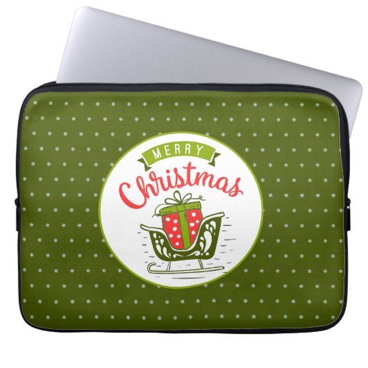 Frohe Weihnachten Sleigh Red Green Snowflake Muste Laptopschutzhülle (Vorderseite)