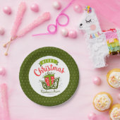 Frohe Weihnachten Sleigh Red Green Snowflake Muste Pappteller (Party)