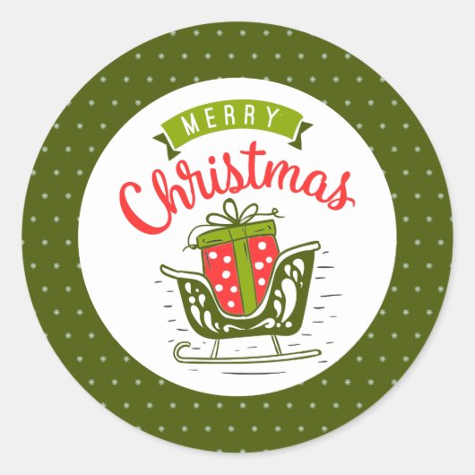 Frohe Weihnachten Sleigh Red Green Snowflake Muste Runder Aufkleber (Vorderseite)